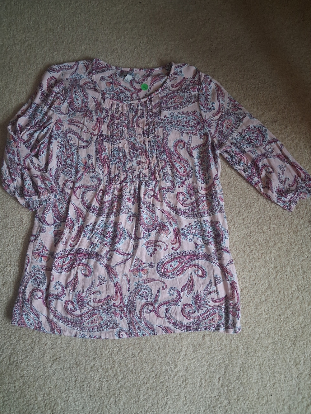croft & barrow Pink Paisley Smocked-Waist Long Sleeve Top
